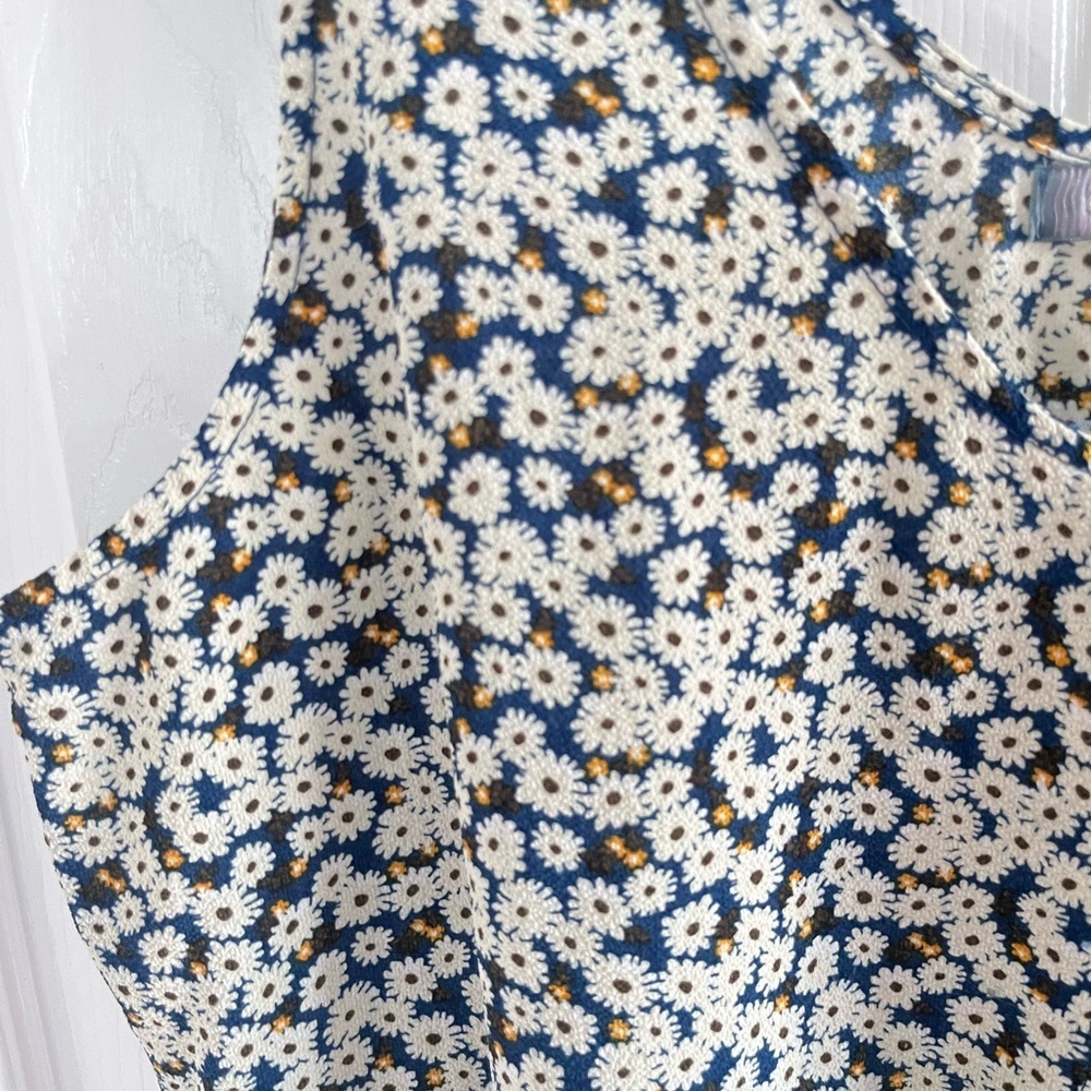 Good Luck Gem Navy Floral Button-Down Dress sleeveless size large - Picture 3 of 7